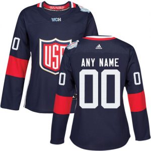 Dame NHL Adidas Team USA Trøje Tilpasset Premier Marine blå Udebane 2016 World Cup