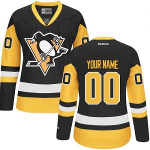Dame NHL Pittsburgh Penguins Trøje Tilpasset Reebok Tredje Sort Guld Authentic