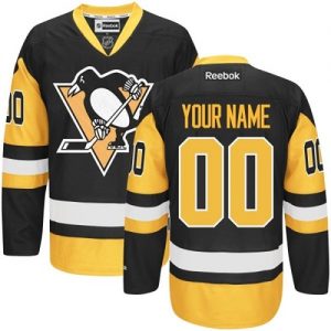 Barn NHL Pittsburgh Penguins Trøje Tilpasset Reebok Tredje Sort Guld Authentic