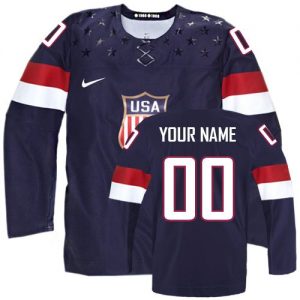 Barn NHL Olympic Premier Marine blå Tilpasset  Team USA Trøje Udebane 2014
