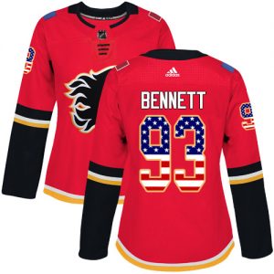 Dame NHL Calgary Flames Trøje 93 Sam Bennett Authentic Rød Adidas USA Flag Fashion