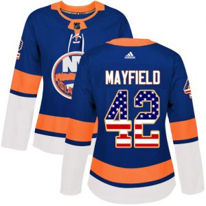 Dame NHL New York Islanders Trøje 42 Scott Mayfield Authentic Kongeblå Adidas USA Flag Fashion
