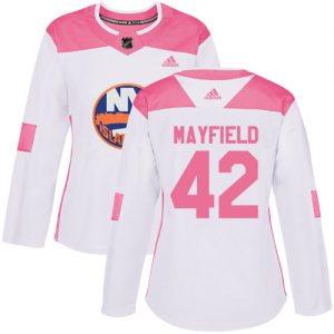 Dame NHL New York Islanders Trøje 42 Scott Mayfield Authentic Hvid Lyserød Adidas Fashion