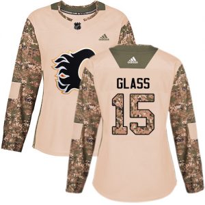 Dame NHL Calgary Flames Trøje 15 Tanner Glass Authentic Camo Adidas Veterans Day Practice