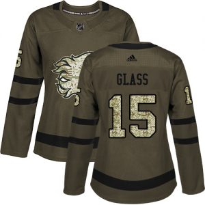 Dame NHL Calgary Flames Trøje 15 Tanner Glass Authentic Grøn Adidas Salute to Service