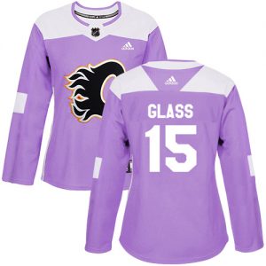 Dame NHL Calgary Flames Trøje 15 Tanner Glass Authentic Lilla Adidas Fights Cancer Practice