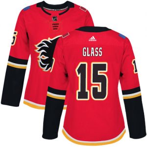 Dame NHL Calgary Flames Trøje 15 Tanner Glass Authentic Rød Adidas Hjemme