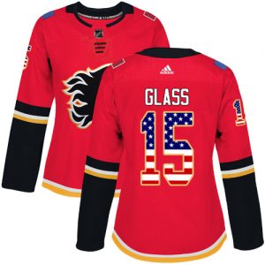 Dame NHL Calgary Flames Trøje 15 Tanner Glass Authentic Rød Adidas USA Flag Fashion