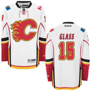 Dame NHL Calgary Flames Trøje 15 Tanner Glass Authentic Hvid Reebok Udebane ishockey Trøjer
