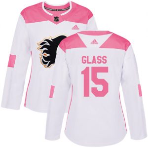 Dame NHL Calgary Flames Trøje 15 Tanner Glass Authentic Hvid Lyserød Adidas Fashion